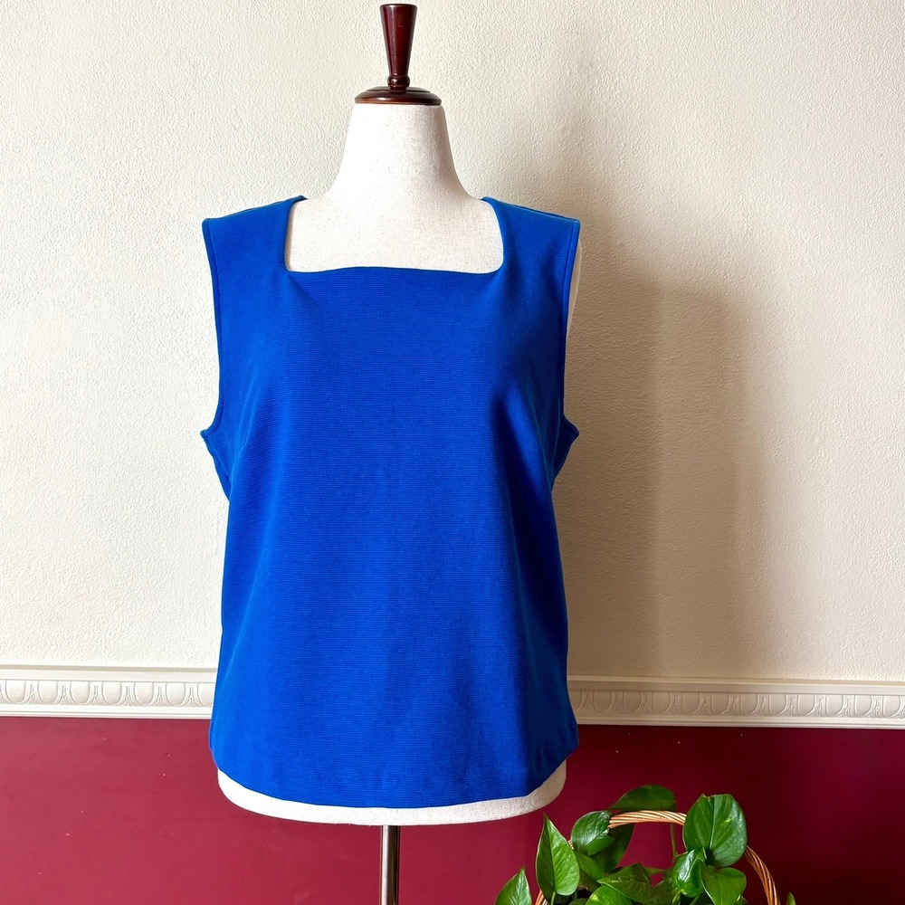 NEW Talbots Petite Royal Blue Ribbed Square Neck Sleeveless Shell Tank Top PXL